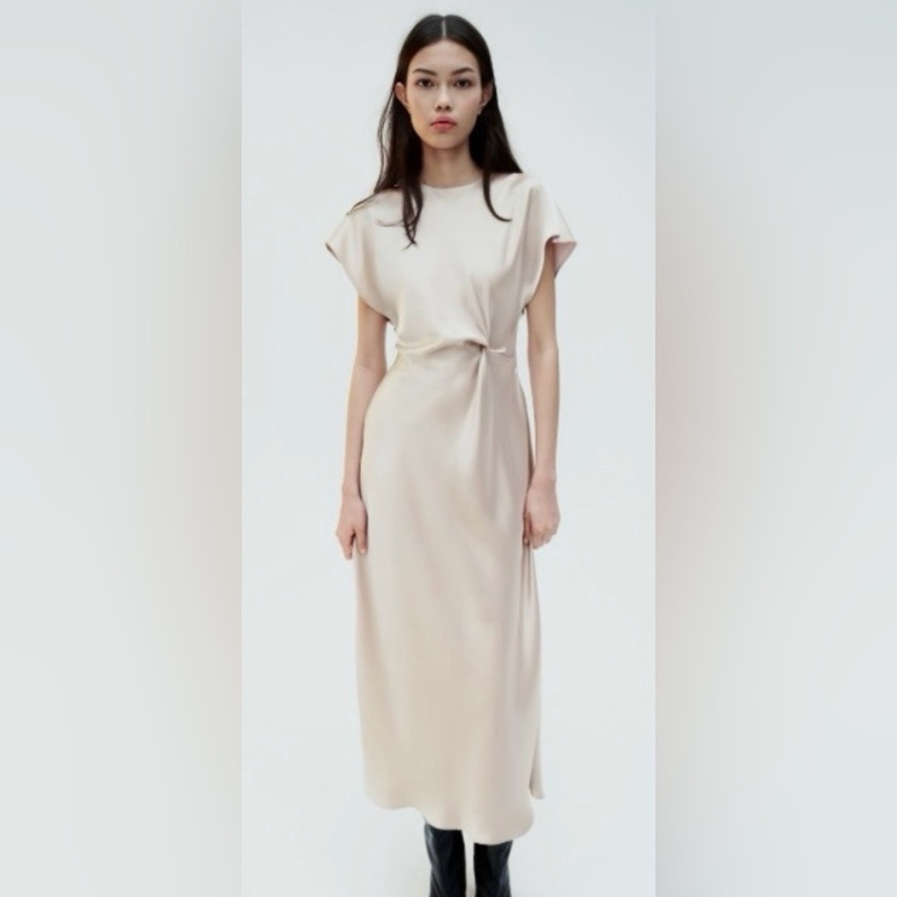 Zara Satin Midi Dress in Champagne Size Large